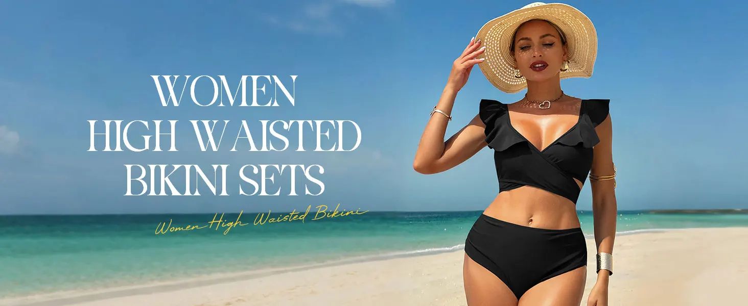 ZAFUL High Waisted Ruffle Bikini Set with Cross Cutout Ruched Design