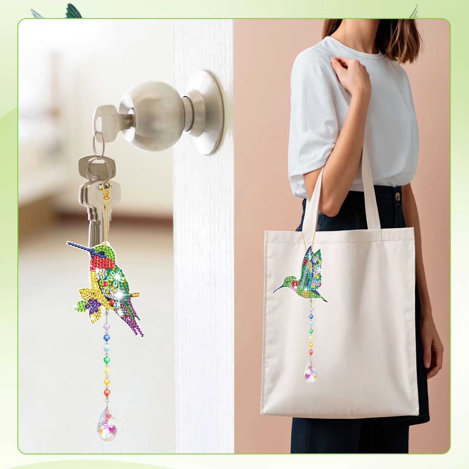 DIY Diamond Painting Suncatcher with Rhinestone Hummingbird Art Wind Chimes - Sparkling Home Decor