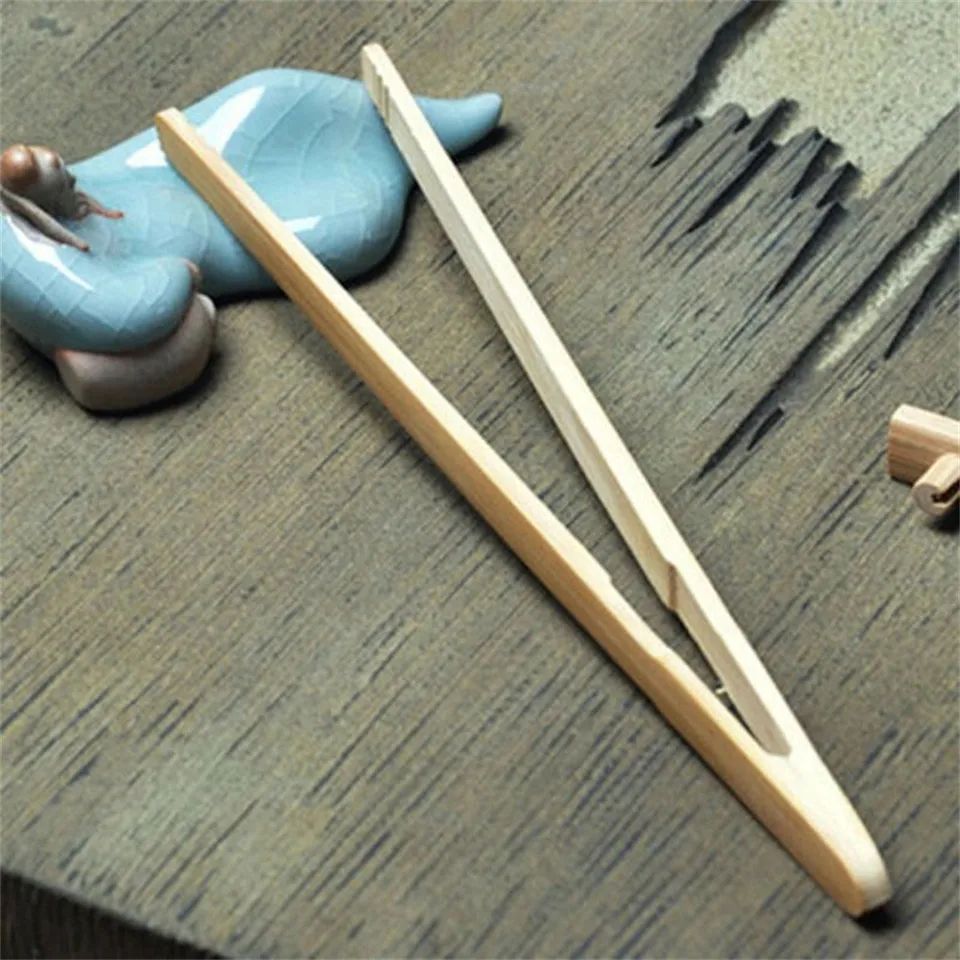 2 Pcs Bamboo Wooden Kitchen Tongs – Eco-Friendly 7 inches Toast, Salad & Tea Serving Tongs