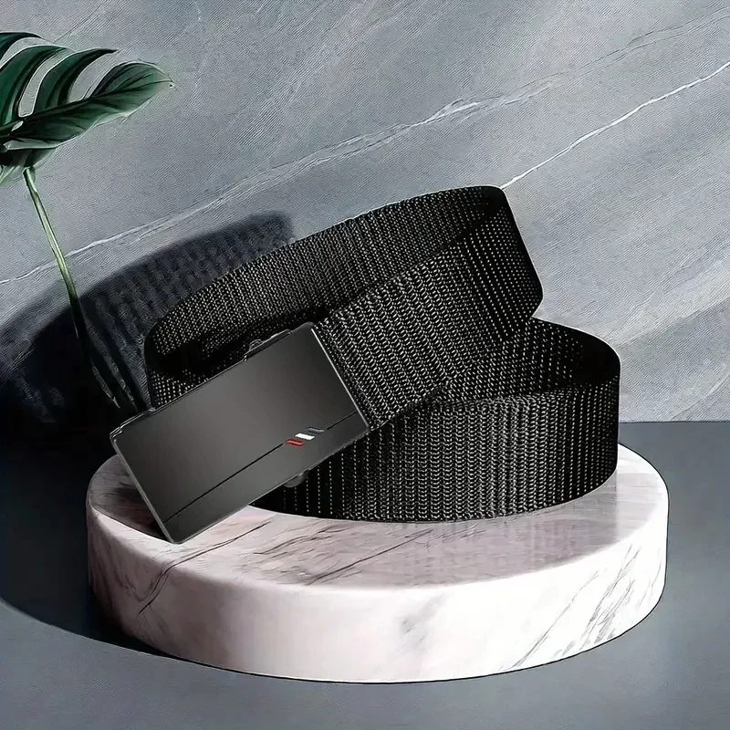 Men Outdoor Sports Belt with Quick Release Automatic Buckle - Black Quality Belt