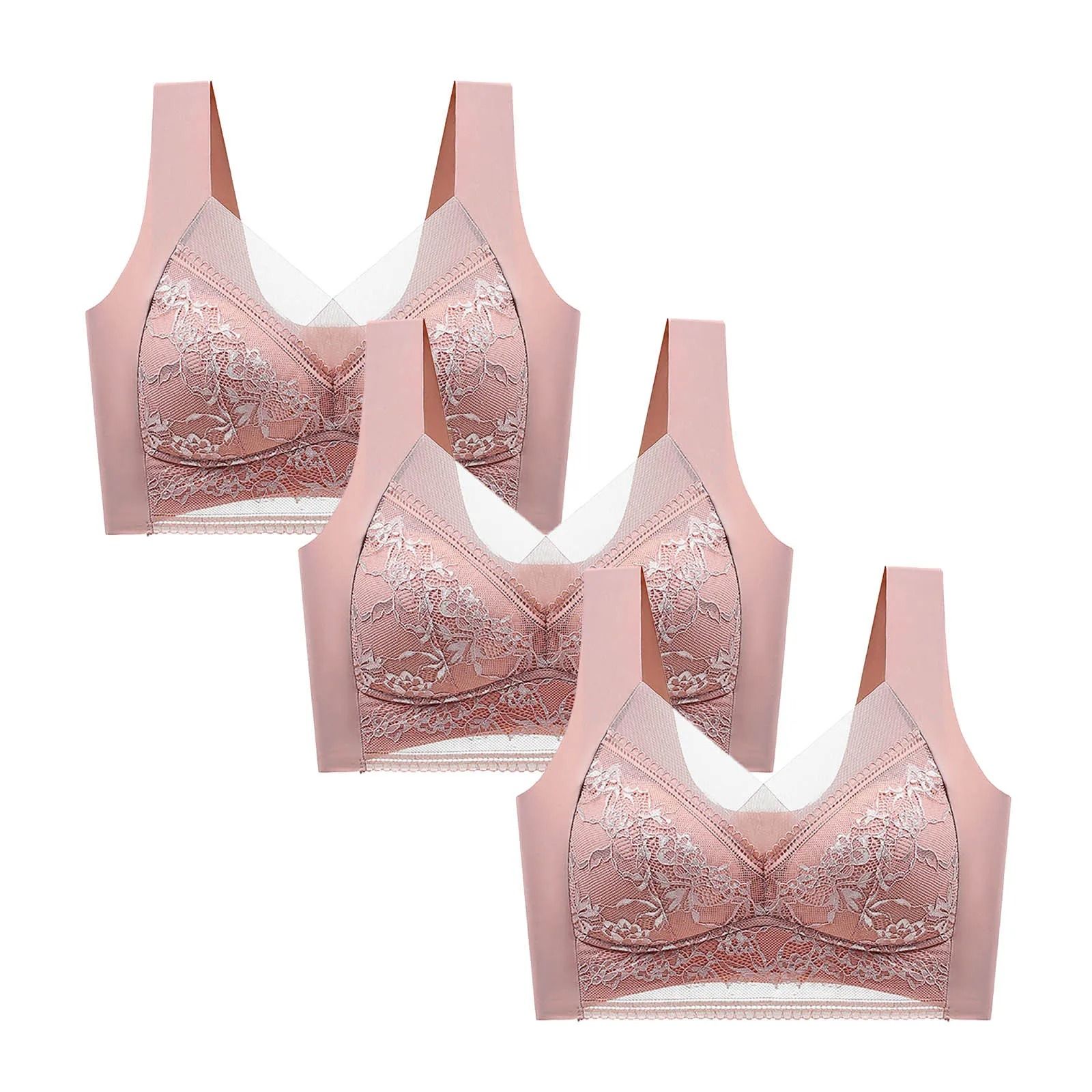 FallSweet 3 Pack Lace Push Up Bra Wireless Deep V Bralette Set L to 5XL