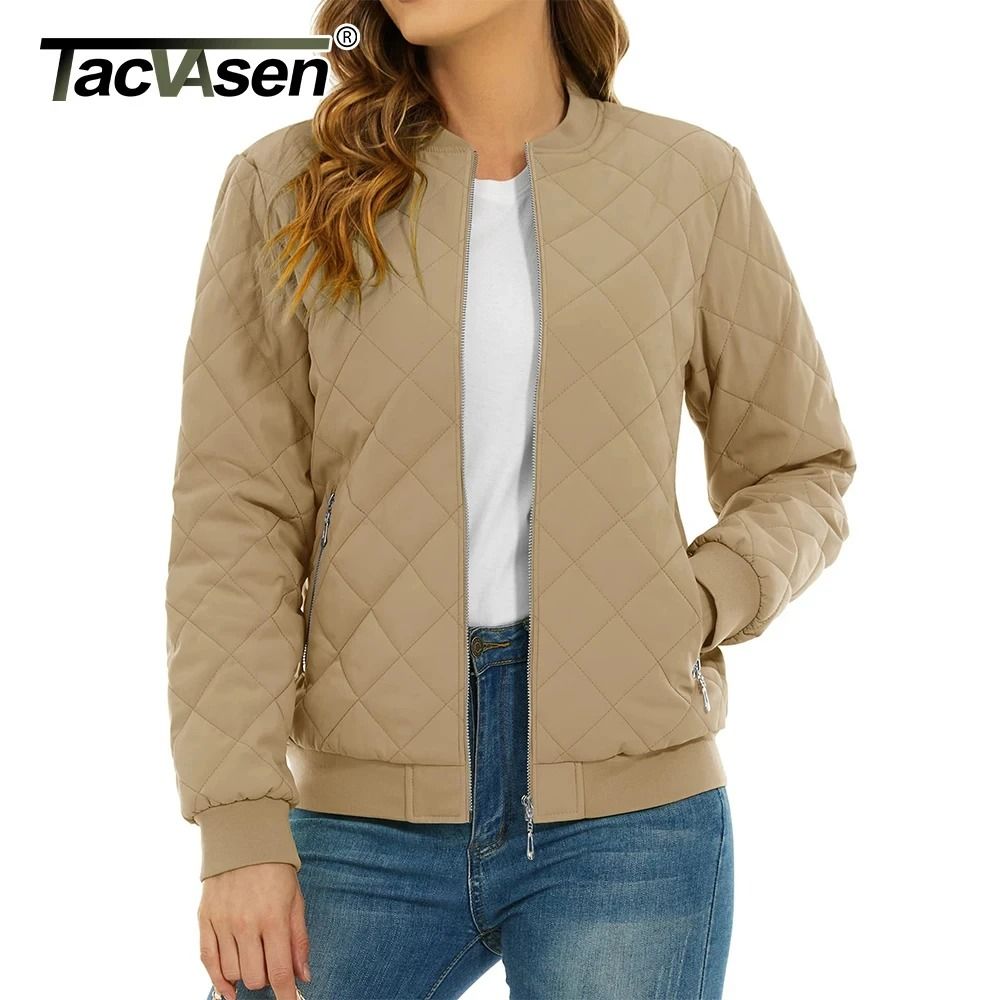 Womens Diamond Quilted Bomber Jacket Full Zip Warm Padded Coat