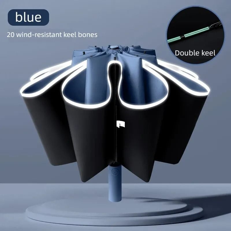 Reflective Reverse Folding Automatic Umbrella with UV Protection and Wind Resistant 20 Rib Frame