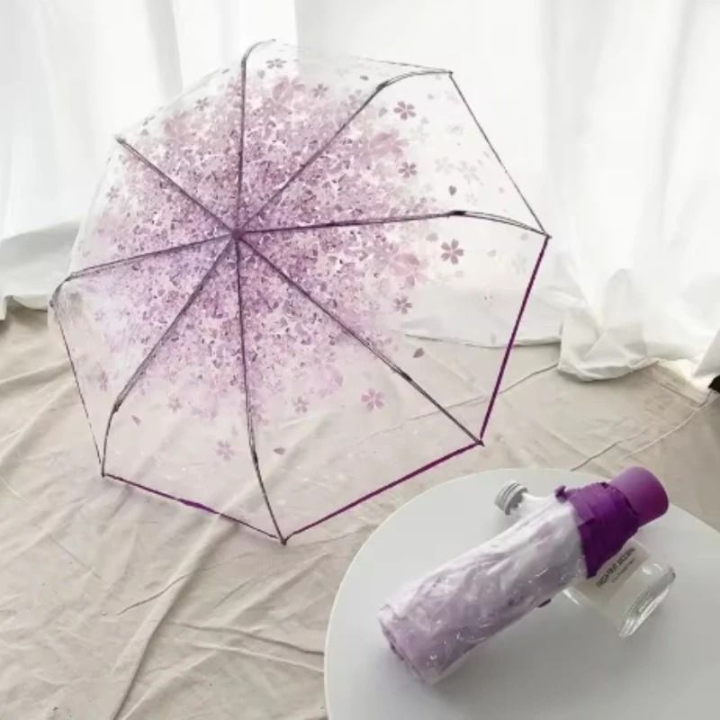 Fashionable Transparent Sakura Petal Folding Umbrella