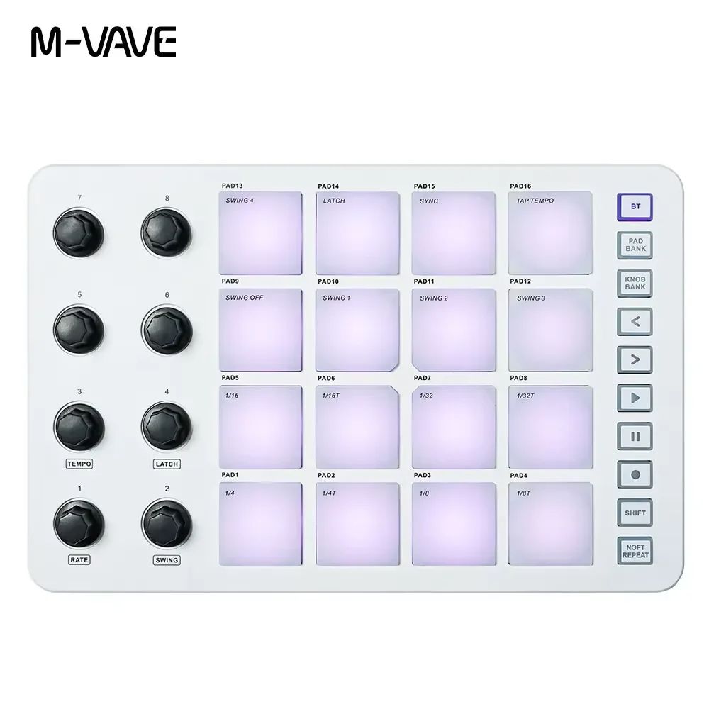 Pad Controller Keyboard USB Key with Drum Pads, 8 Knobs, Music Production Software, Wireless Bluetooth MIDI Keyboard