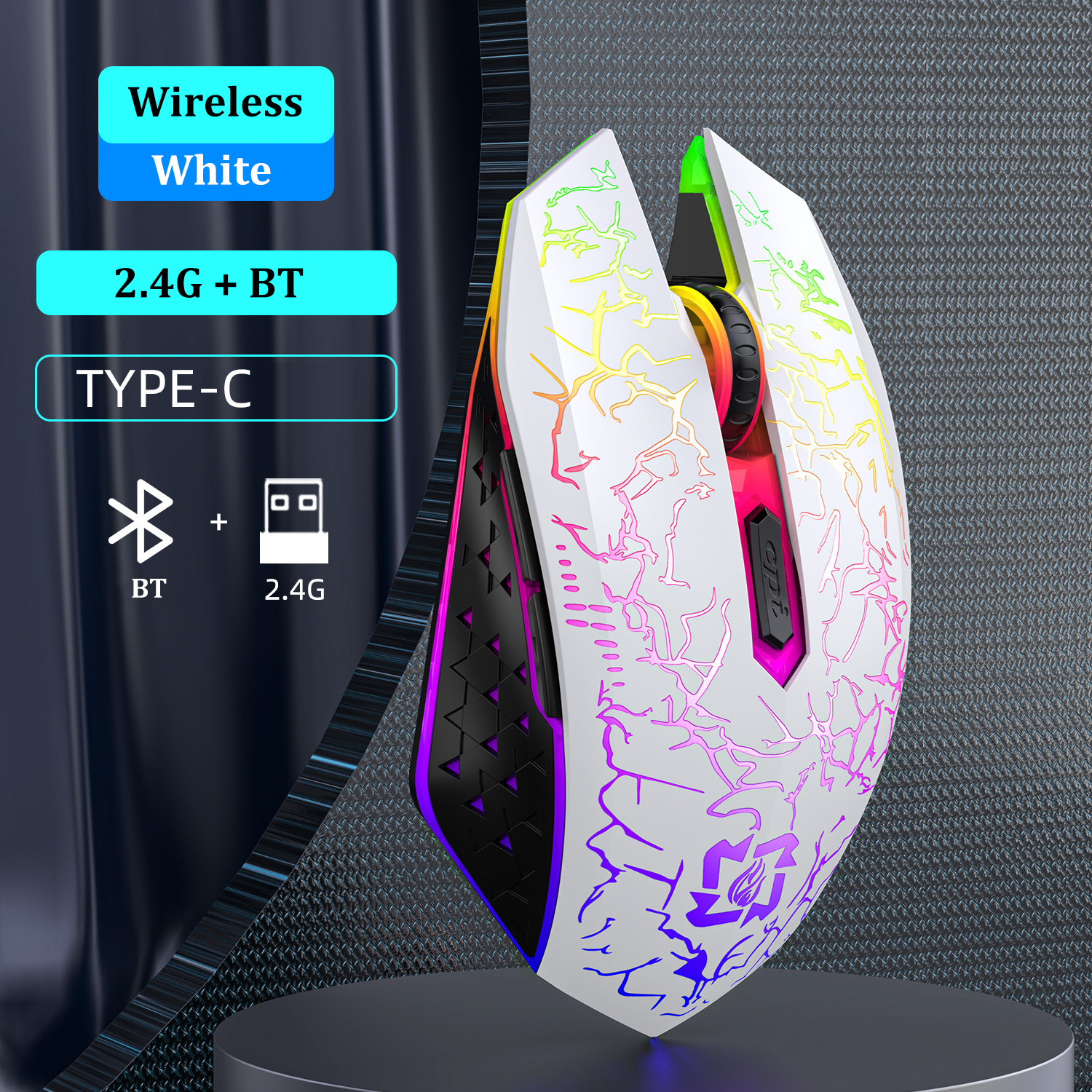 Wireless Bluetooth Mouse, RGB , Dual-Mode Gaming Mouse, Silent for MacBook, Tablet, Laptops, Computer