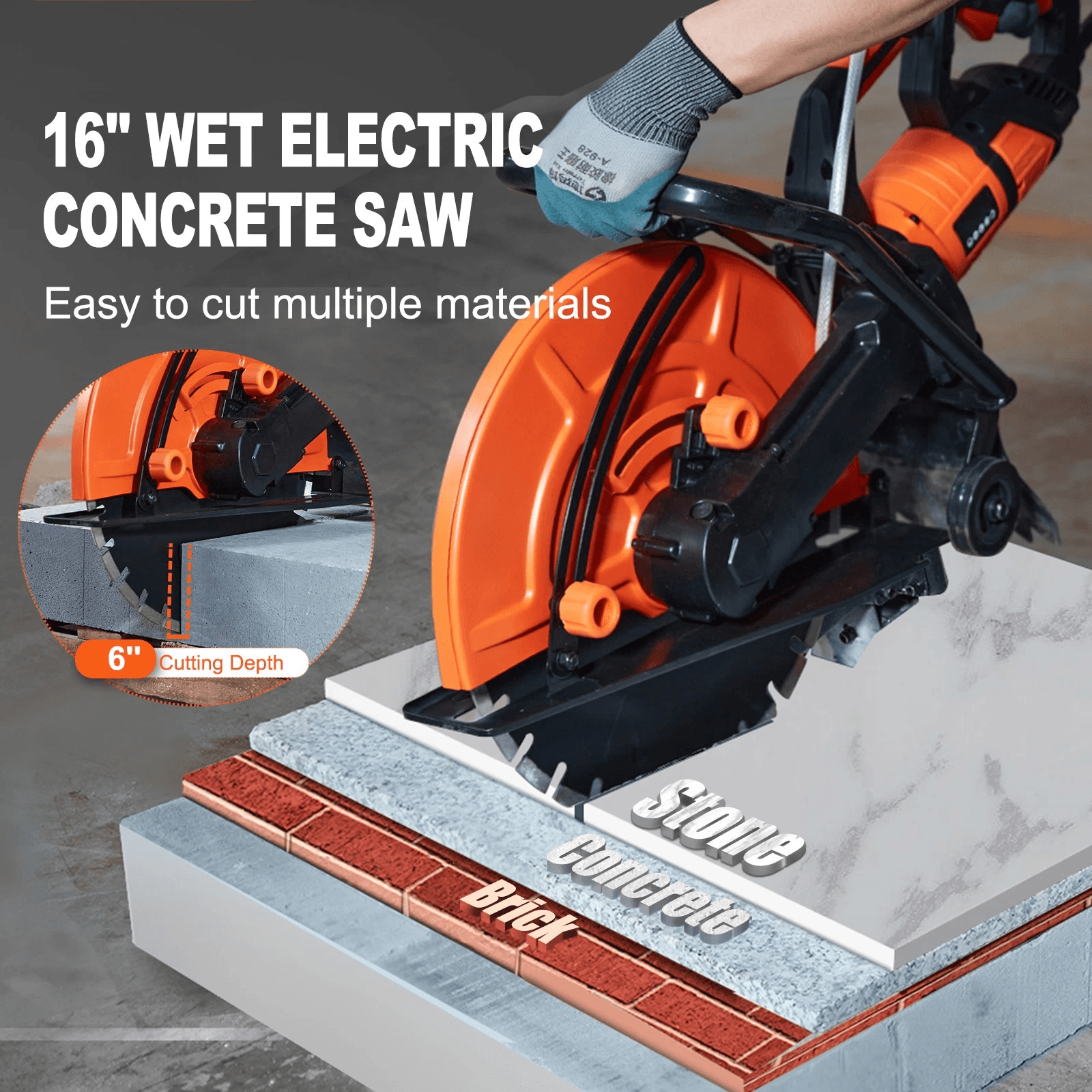Electric Concrete Wet/Dry Saw Cutter with Water Pump & Blade