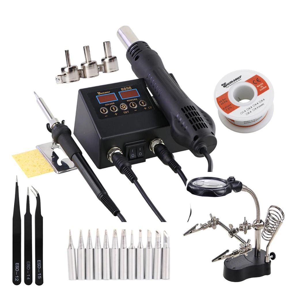 Electric Soldering Iron and Hot Air Gun 2 in 1 Station with Digital Display for Welding and Repair