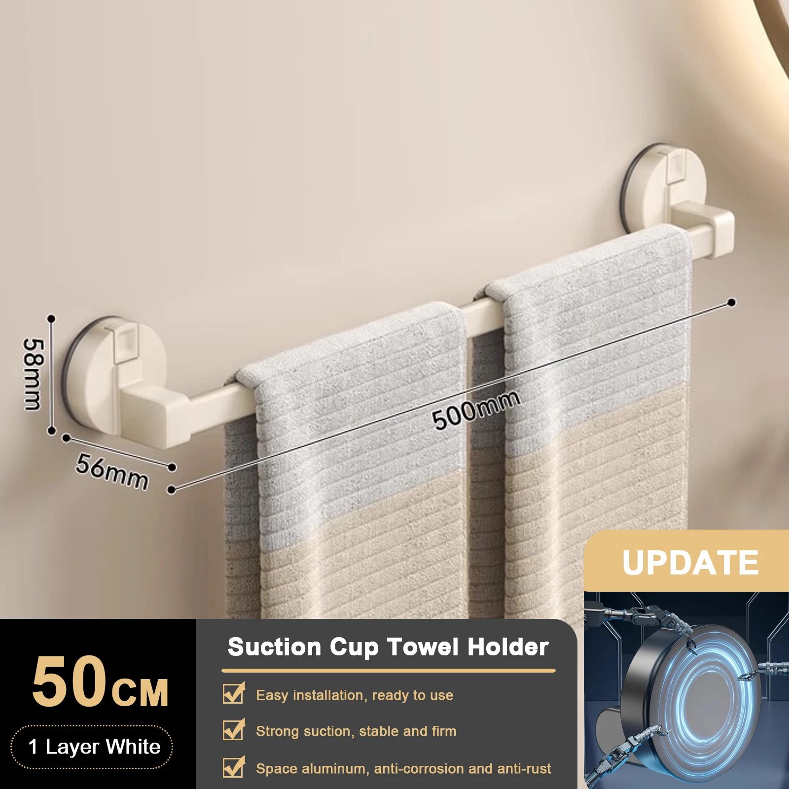 Suction Cup Double Bar Bathroom Towel Rack