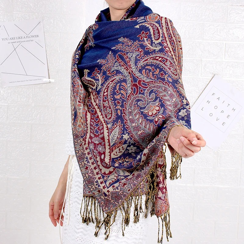 Bohemian Style Cashew Jacquard Scarf Women - Winter Warm Pashmina Long Soft Shawls