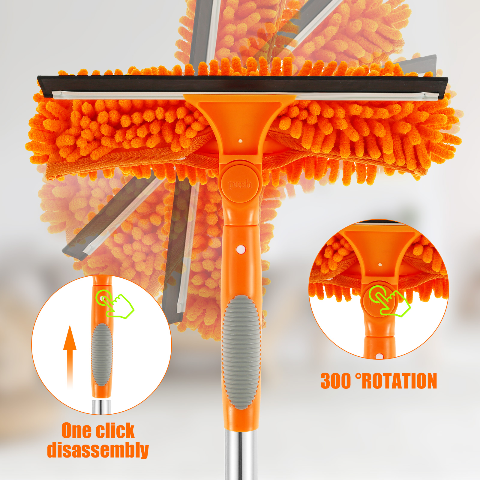 Rotatable Window Mop, Extendable Cleaning Tools Set, Household Squeegee Wiper, Dust Brush New