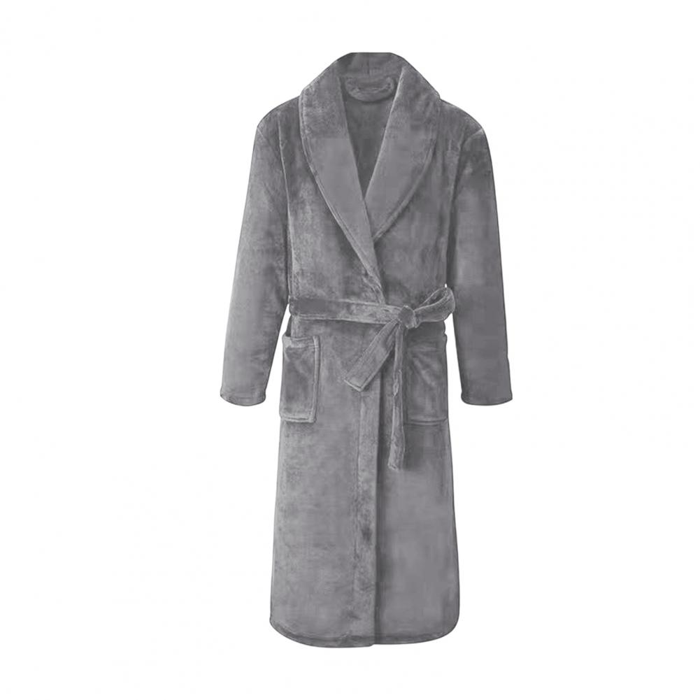 Men Medium-Length Home Bathrobe Sleepwear, Plush Flannel Winter Bathrobe with Belt, Soft Bathrobe Lady