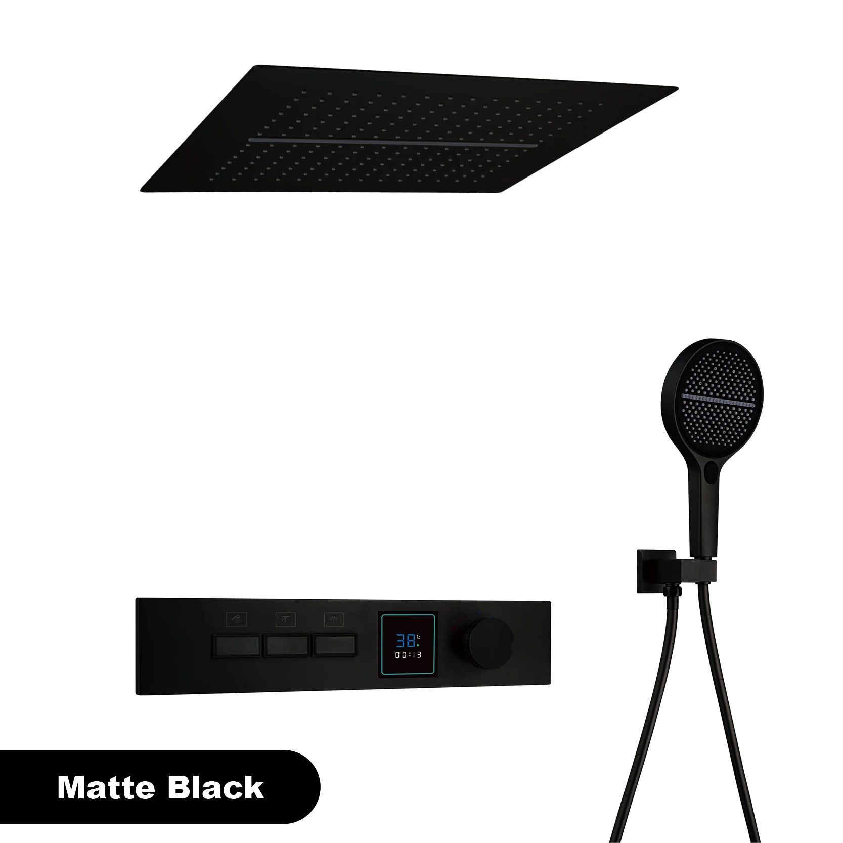 Gunmetal Brass Ceiling Shower System with LED Temperature Display, Dual-Mode Rainfall & Waterfall