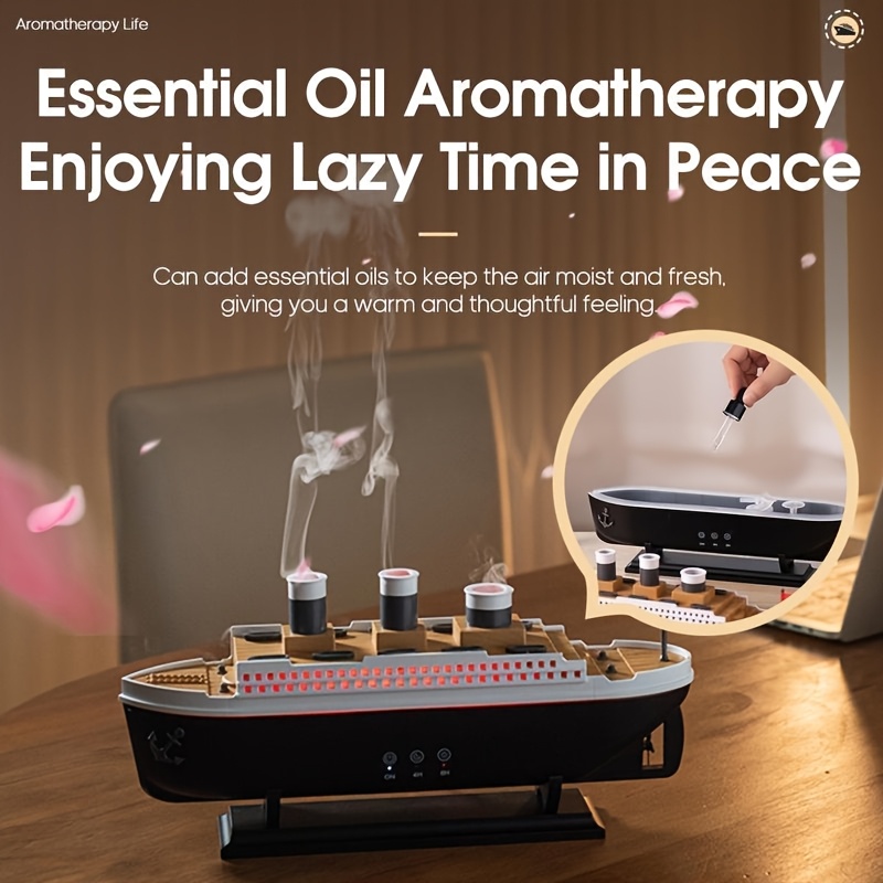 Titanic Ship Model Air Humidifier, Remote Control Essential Oil Diffuser with Jellyfish Smoke Ring Spray & Home Aroma