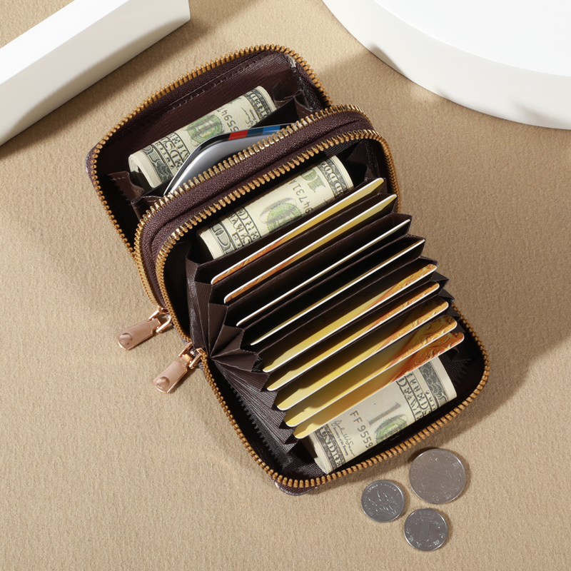 Vintage Zipper Women Card Holder Wallet with Coin Purse Compact Faux Leather Design