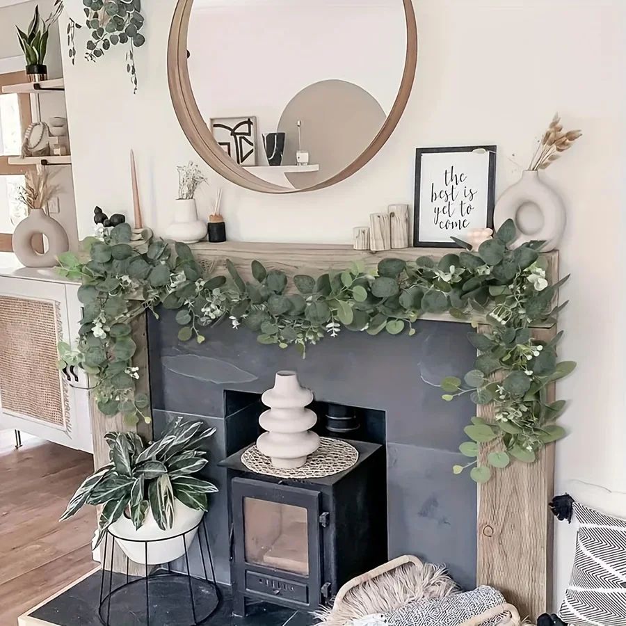 Lush Eucalyptus Garland with White Flowers - 70.8