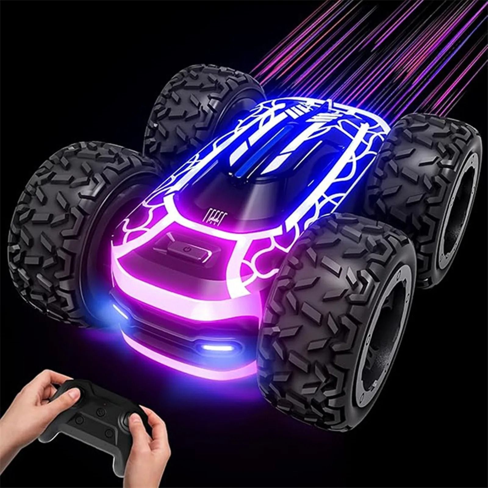 Sinovan Remote Control Stunt Car with LED Lights and 360 Degree Rotating Action for Kids