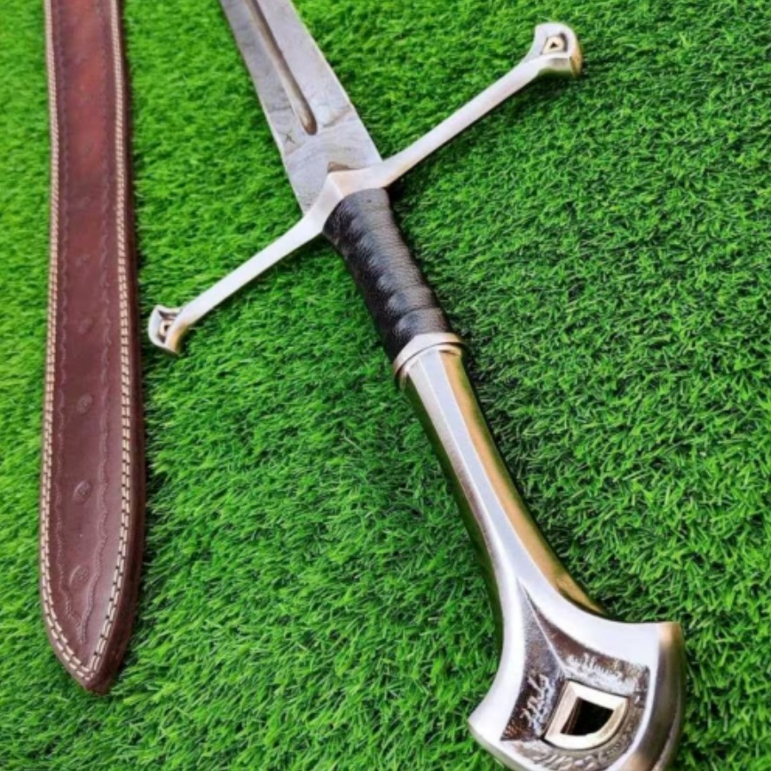 Anduril Sword, Damascus Steel Anduril Sword of Narsil the King Aragorn, with Leather Sheath