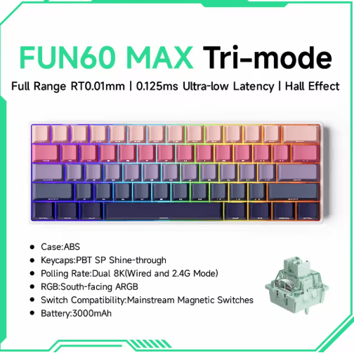 MONSGEEK FUN60 PRO & MAX HE Magnetic Switch 60% Wireless Gaming Keyboard with Rapid Trigger & 8K Polling