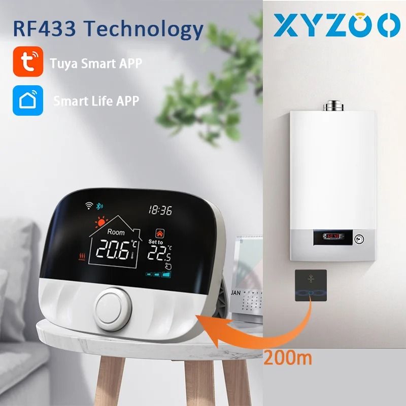 RF Wireless Smart WiFi Floor Heating Thermostat For Gas Boiler Battery Powered Tuya Temperature Controller