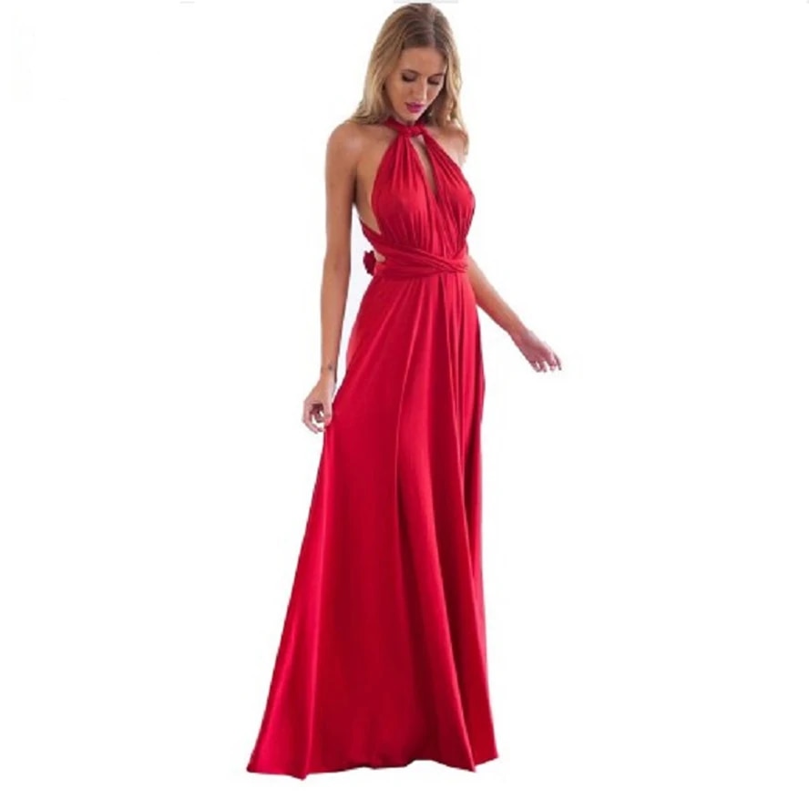 Sexy Women Multiway Wrap Convertible Boho Maxi Dress, Red Bandage Long Dress for Party Bridesmaids, Infinity Robe Longue
