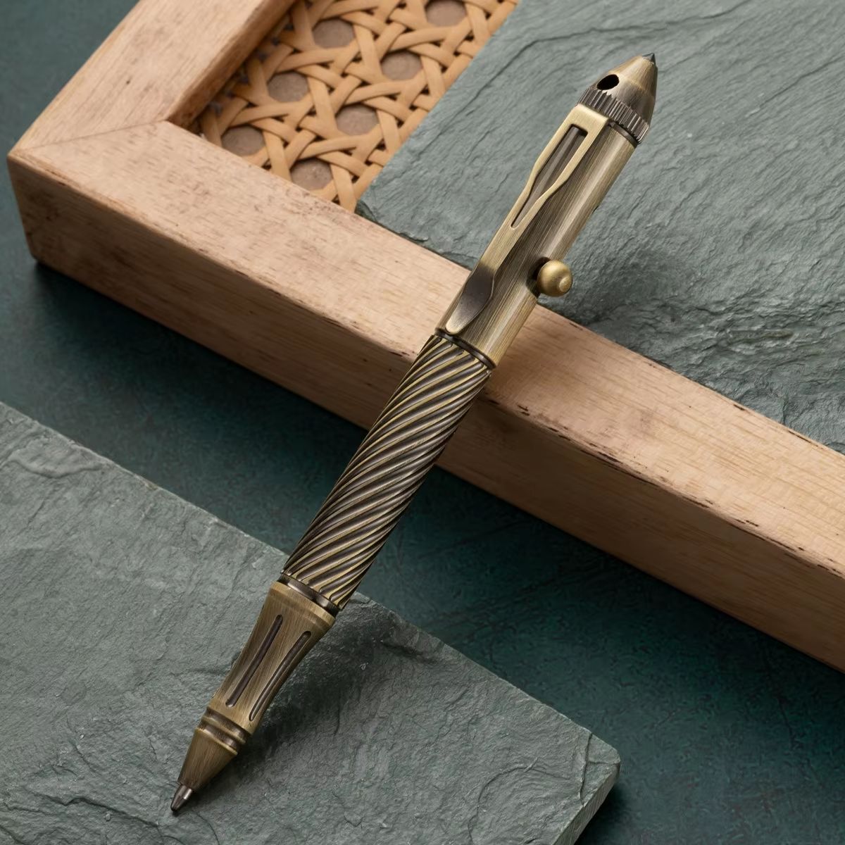 Retro Brass Bolt Action Tactical Pen Tungsten Steel EDC Writing Tool