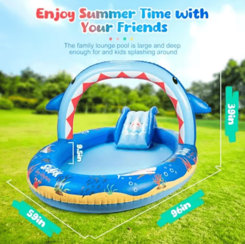Dinosaur Inflatable Play Center Pool with Slide – Kids Backyard Water Play Center with Sprinkler & Pump