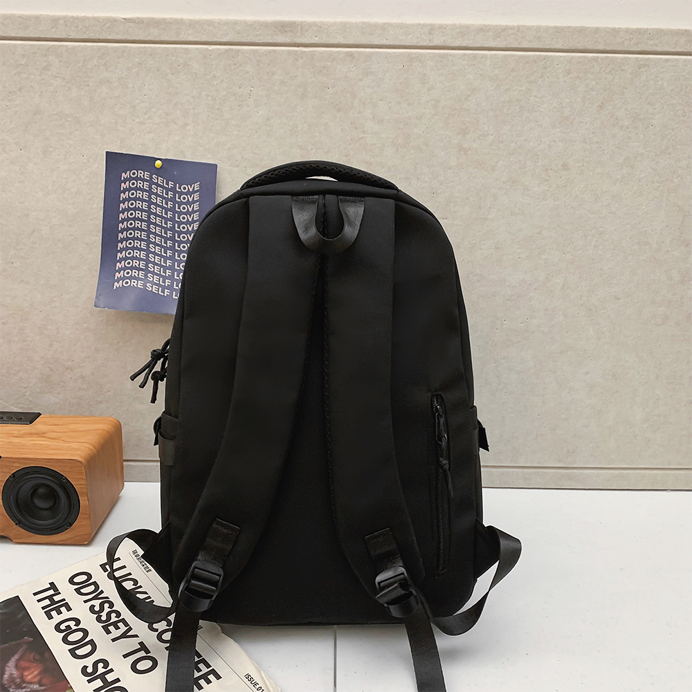 Simple Black Travel Backpack for Middle School Students, Large Capacity Solid Color Backpack for High School Students