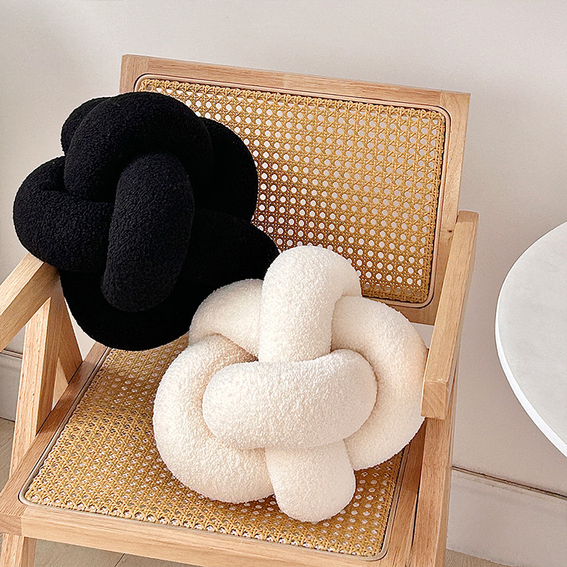 Single-Standed Knotted Ball Pillow, Lamb Velvet Sofa Cushion, Bed Backrest