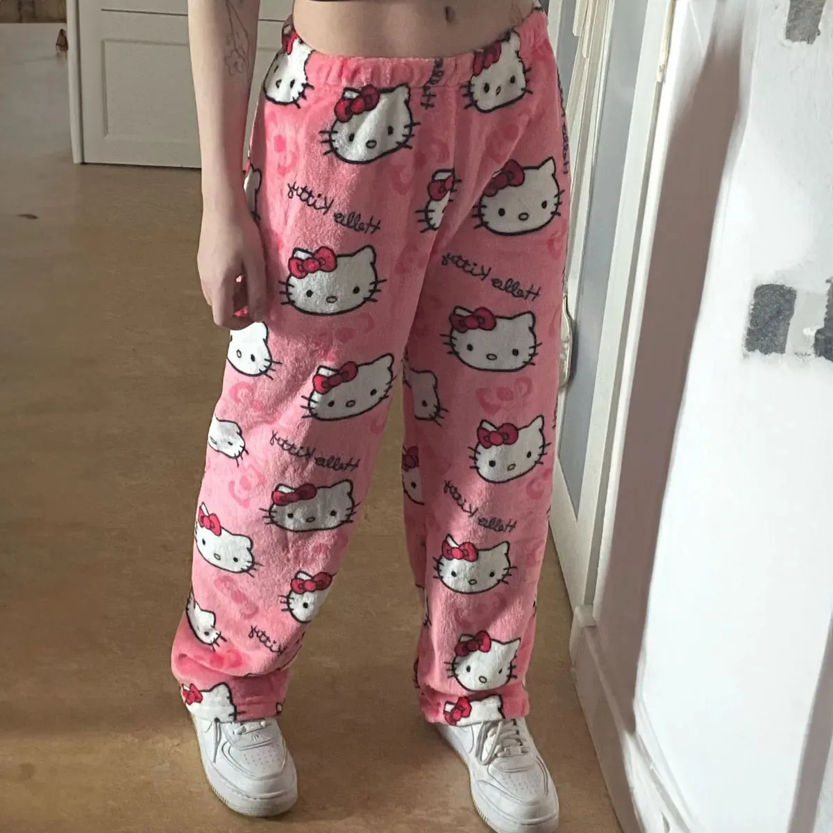 Sanrio Hello Kitty Pajamas Halloween Flannel Fashion Trouserswomen Kawaii Woolen Anime Cartoon Casual Home Pants Autumn