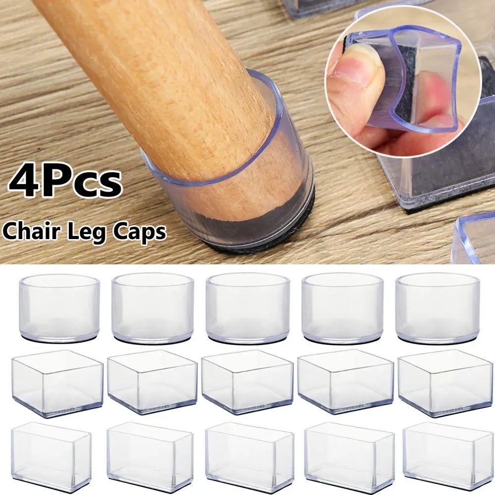 4 Pcs Transparent PVC Chair Leg Caps | Non-Slip Table Foot Covers | Floor Protector Pads for Round Furniture Legs