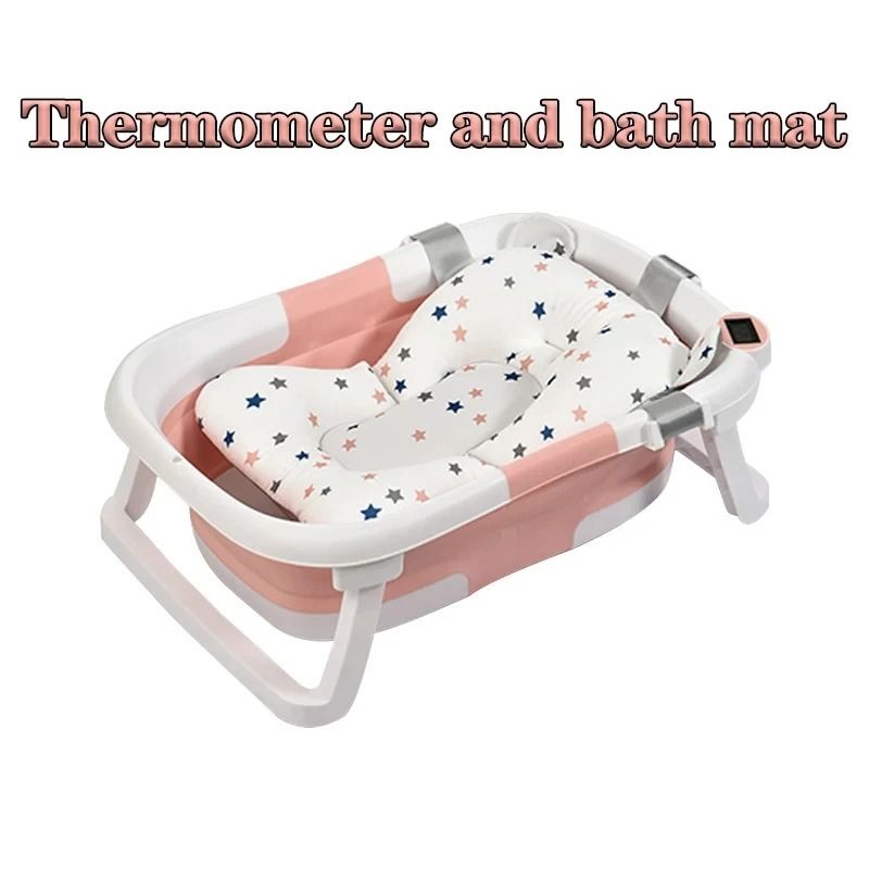 Smart Folding Baby Bath Tub with Real-Time Temperature Display and Non-Slip Mat