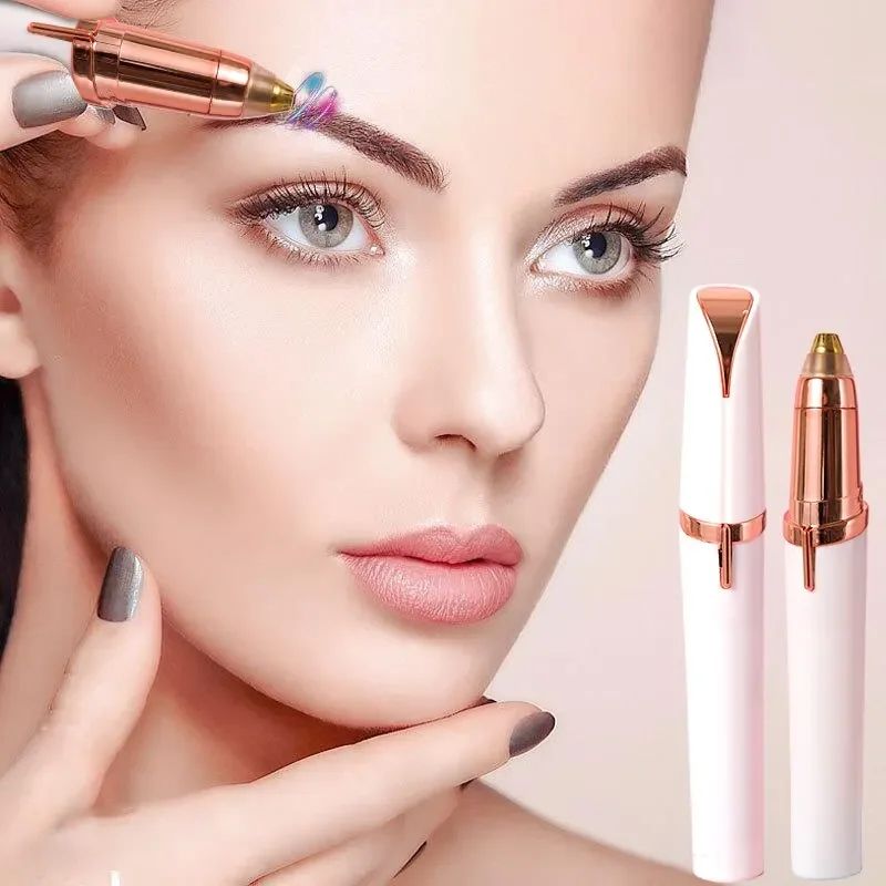Electric Eyebrow Trimmer for Beginners | Automatic Brow Shaper & Nose Hair Trimmer with Brush Scraper, Battery Powered