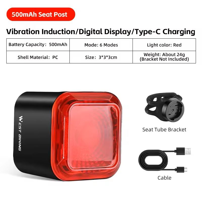 Bike Rear Light with Brake Sensing and Digital Power Display