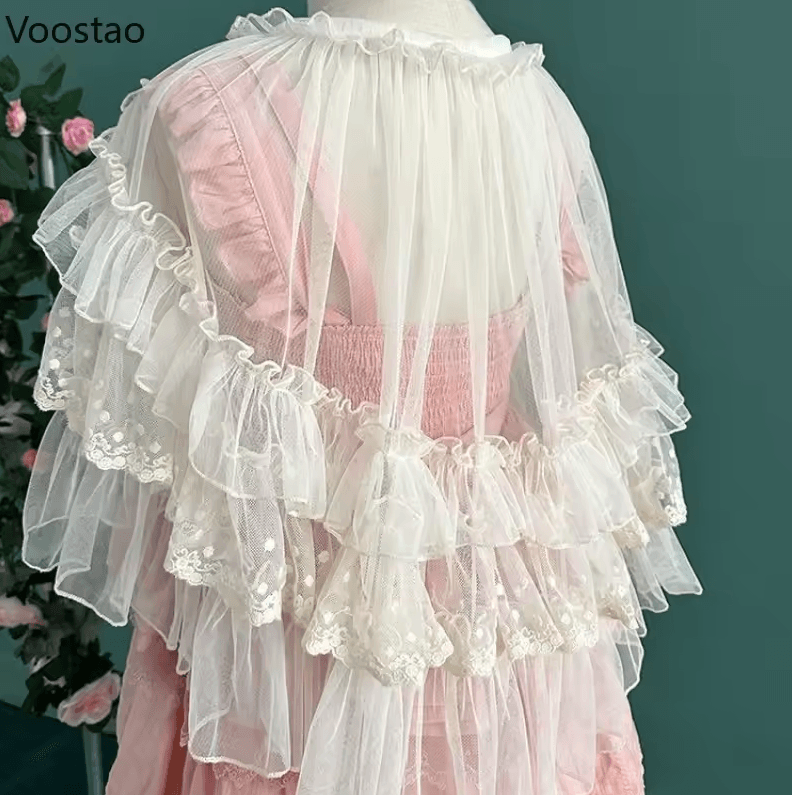 Lolita Lace Kawaii Poncho Cape Sweet Mesh Gothic Lolita Shawl Coat