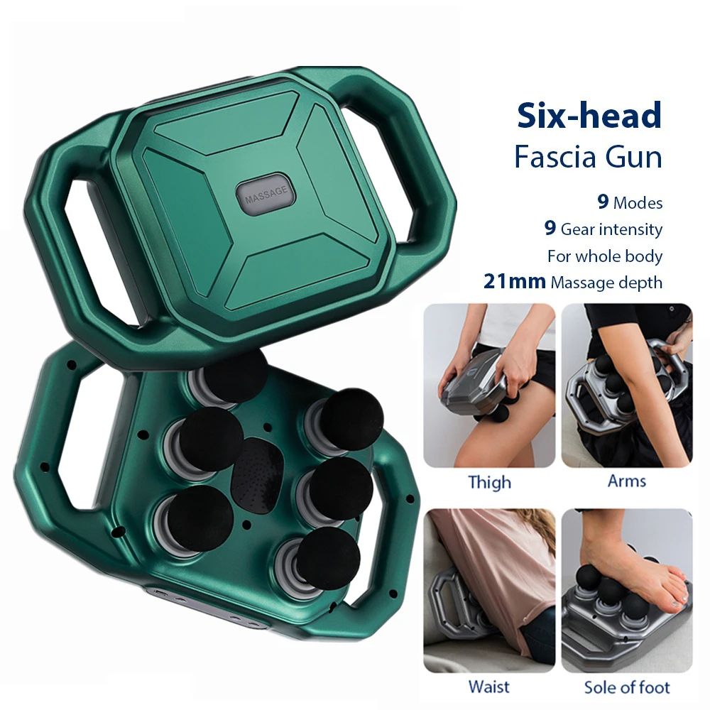 Six-Head Fascia Gun High Frequency Vibration Body Massage Gun for Back, Neck, Shoulder, Waist & Thigh Relief
