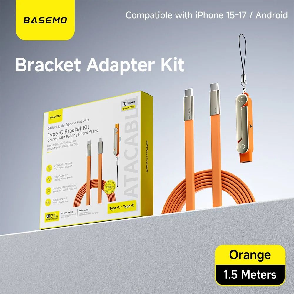 2-in-1 Foldable Bracket Fast Charging Cable – 240W Dual Type-C Power Delivery Hub – 60 in Data Sync Wire