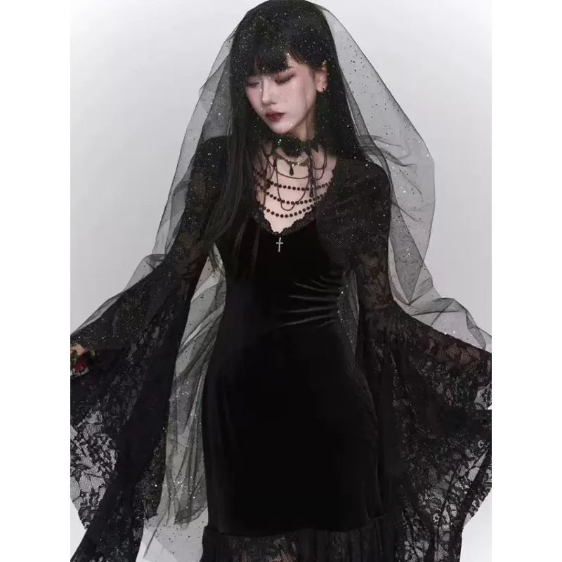 Midnight Elegance Black Gothic Dress – Slim Gothic Bodycon Dress for Vintage Goth & Harajuku Style