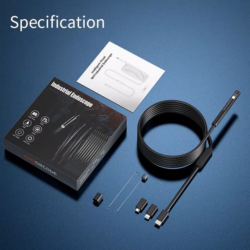 3-in-1 Waterproof USB Endoscope Inspection Camera – 8mm Lens, 1200P HD, 6 LED Lights, IP67 Waterproof