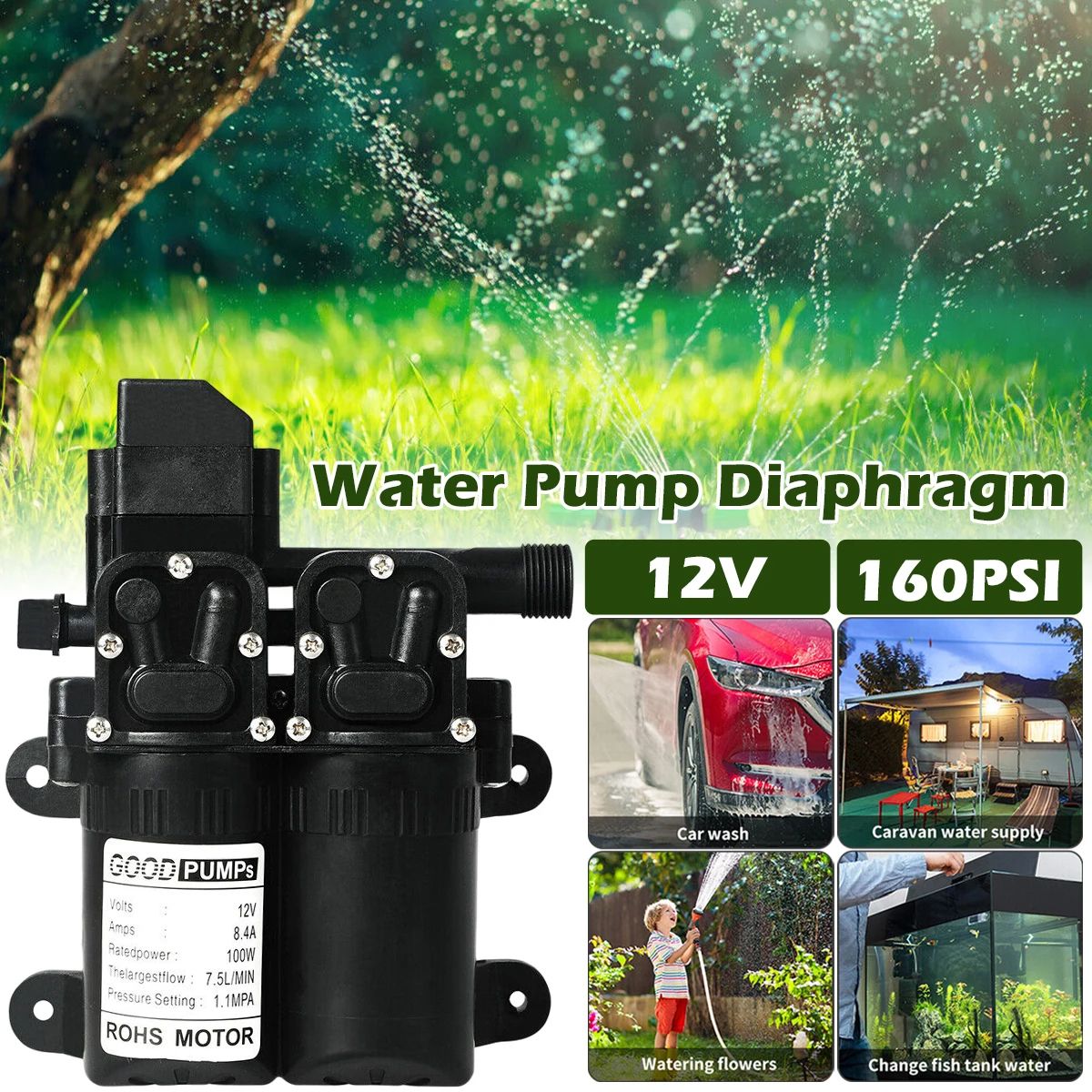 12V High Pressure Water Pump with Automatic Switch for RV Camping and Cleaning Use