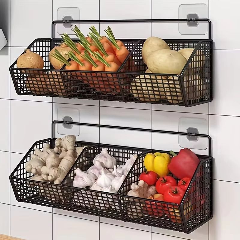 FreshGrid Wall Mounted Wire Basket Organizer for Fruits, Vegetables and Kitchen Storage