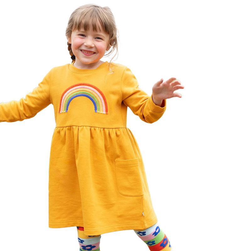 Rainbow Sweater Dress for Girls, Long Sleeve Cotton Party Dress, Jumping Meters 2025, Autumn Winter Childrens Clothing,