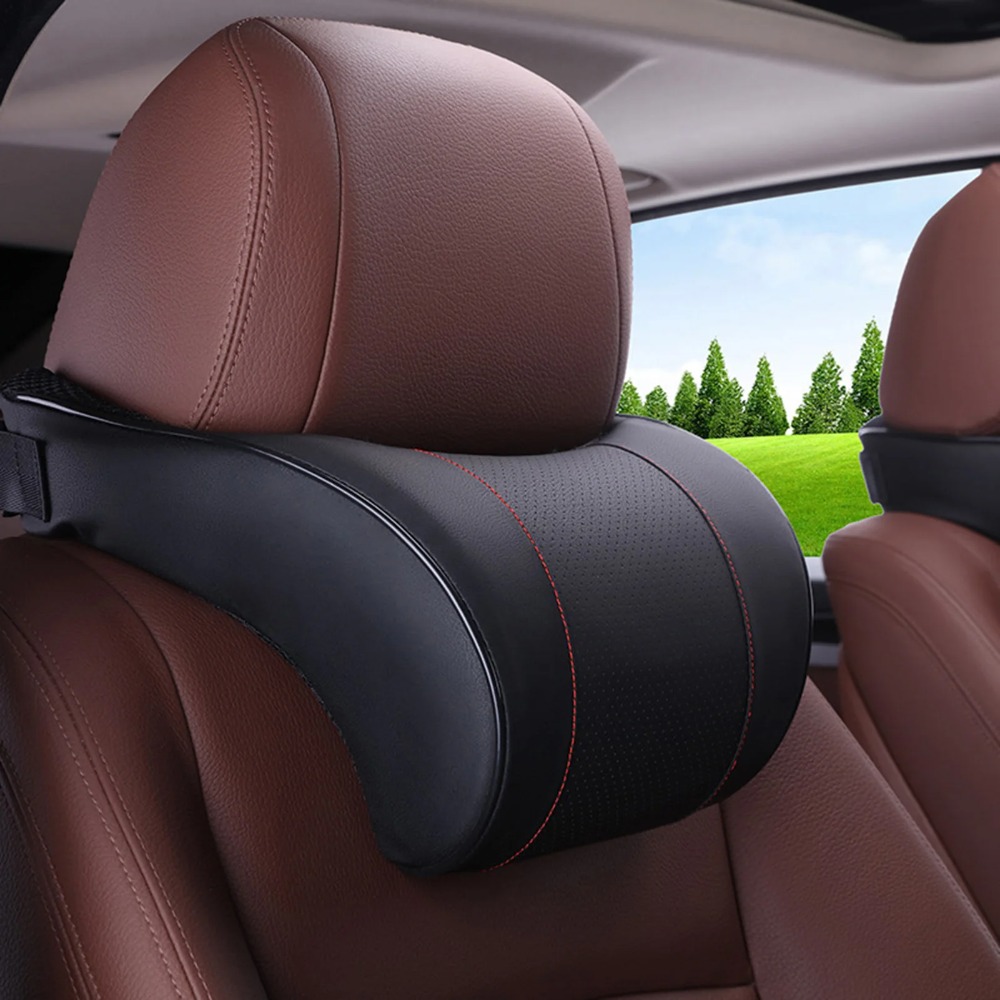 PU Leather Headrest Cushion for Comfortable Driving, Memory Foam Car Neck Pillow, Seat Headrest Pad for Auto Interior