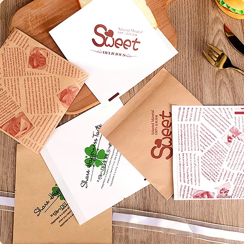 100Pcs Kraft Paper Sandwich Wrap - Disposable Oil-Proof Triangle Food Packing BagS