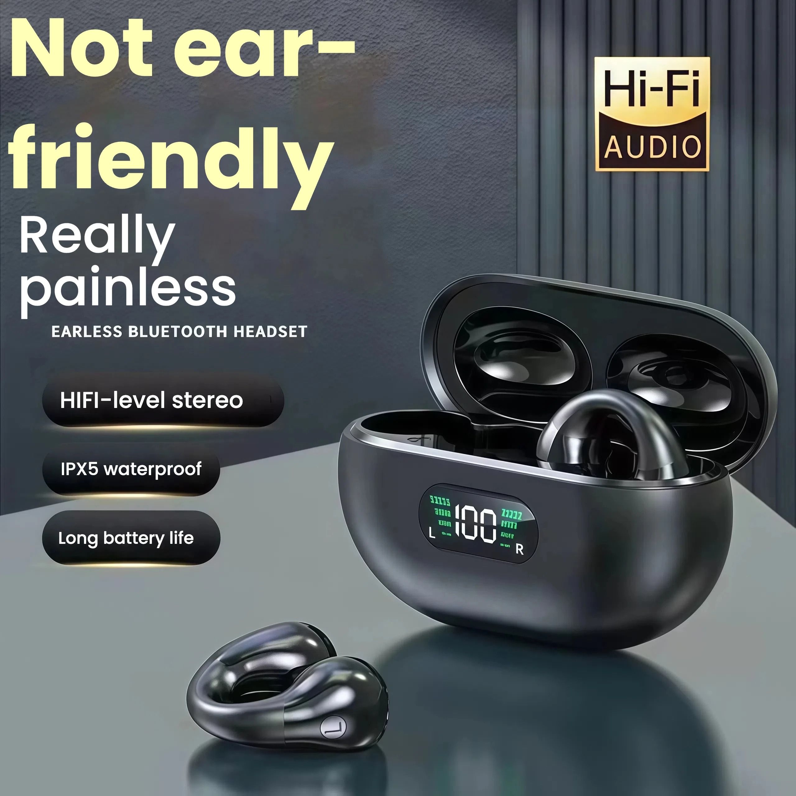 S22 X22 Clip-On Wireless Earbuds with ANC and Digital Display