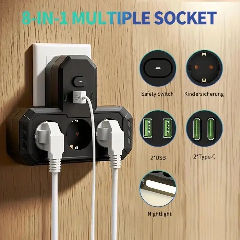 EU 4-Socket Wall Power Outlet