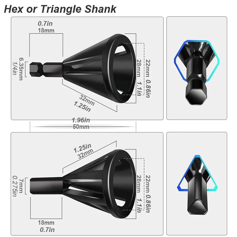 6-Flute External Deburring Chamfer Tool Drill Bit – Hex/Triangle Shank Metal Trimming & Screw Burr Remover