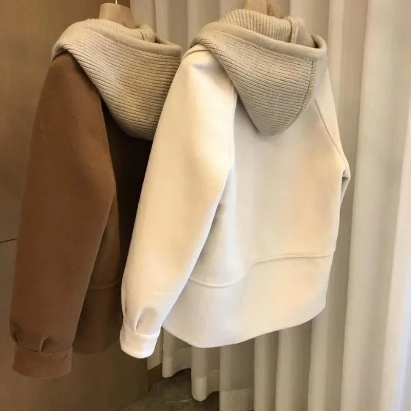 Plus Size Fake Two-Piece Hooded System | Premium Patchwork Winter Jacket & Elegant Loose Outerwear Infrastructure
