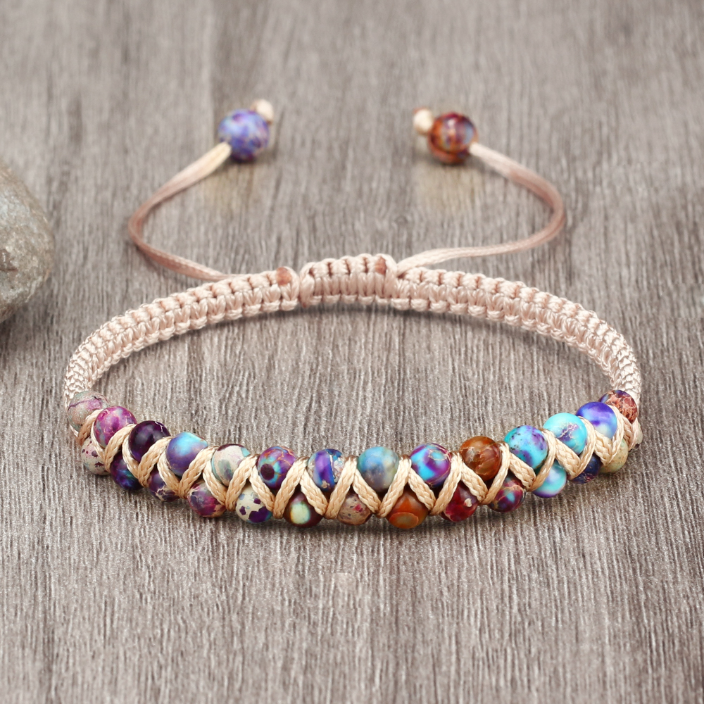 Vintage Natural Stone Beads Bracelets for Women Men, Handmade Adjustable Braided Rope Meditation Jewelry