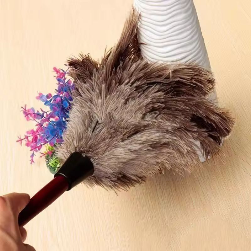 Premium Wooden-Handle Ostrich Feather Duster – Anti-Static Home Dust Brush